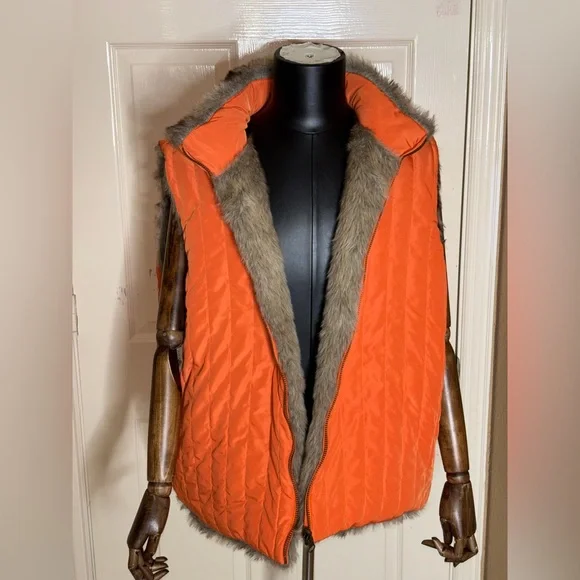 Urban Outfitters reversible Faux Rabbit Fur Vest unisex XL Brown Y2K - Picture 6 of 11